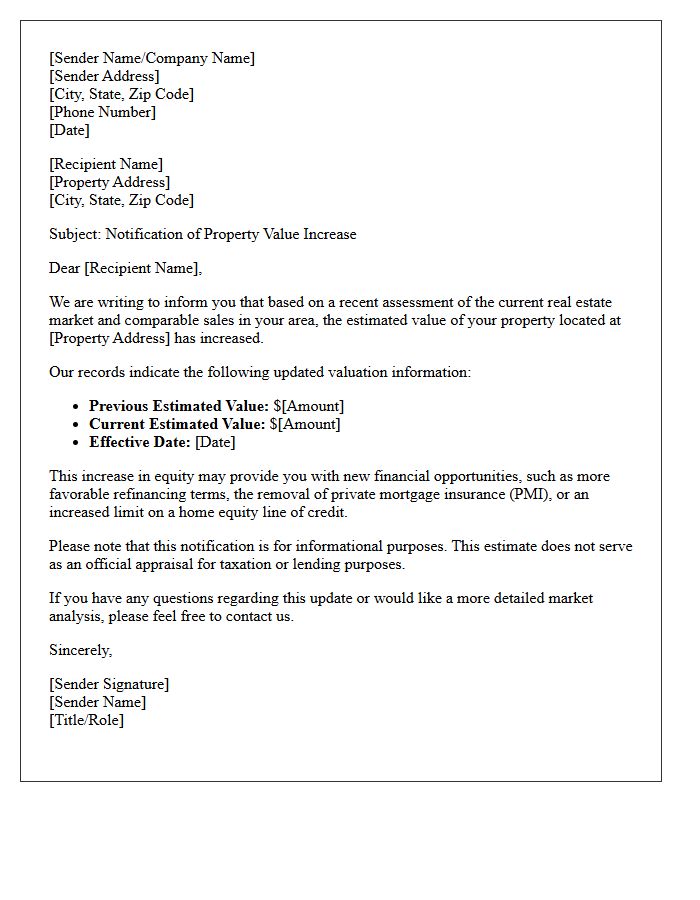 Increased Home Value Notification Letter