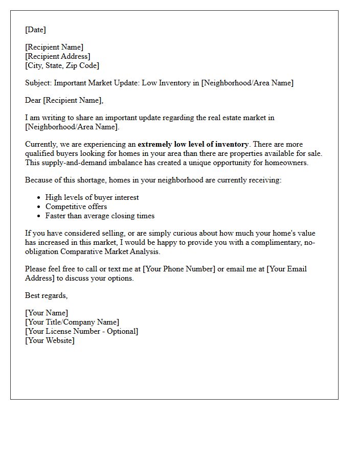 Low Local Inventory Opportunity Letter