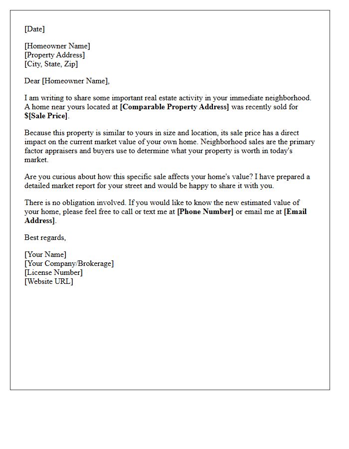 Recently Sold Neighborhood Comparable Letter