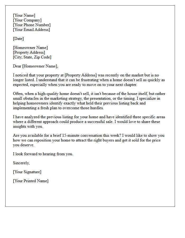 Overcoming Previous Listing Obstacles Letter