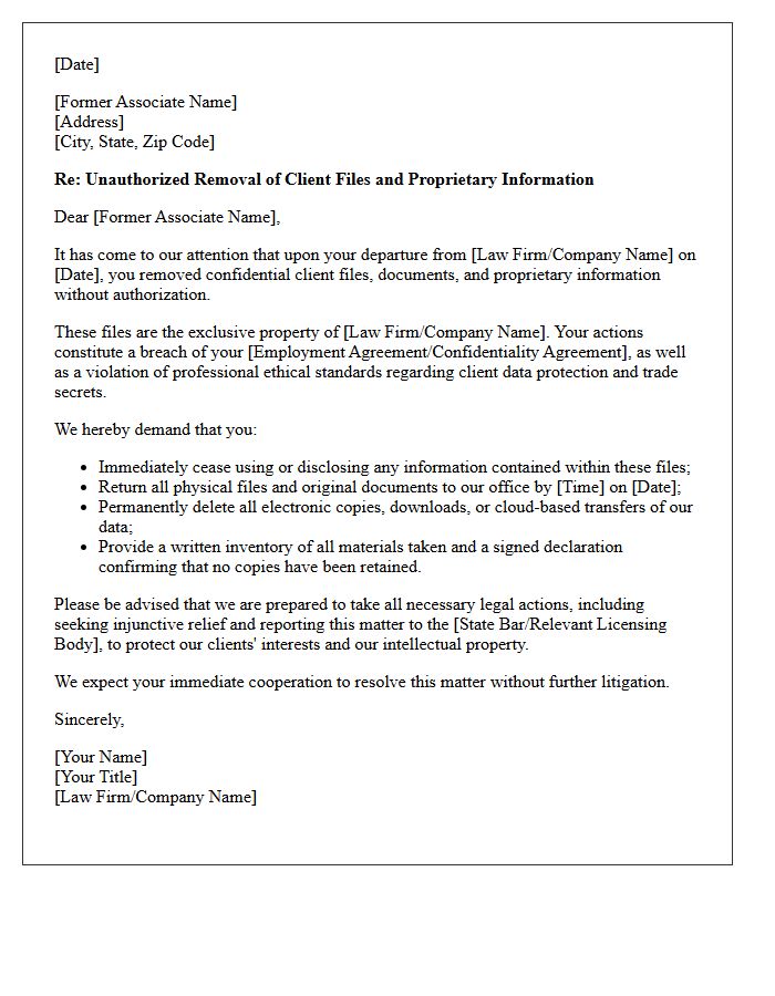 Former Associate Client File Misappropriation Letter
