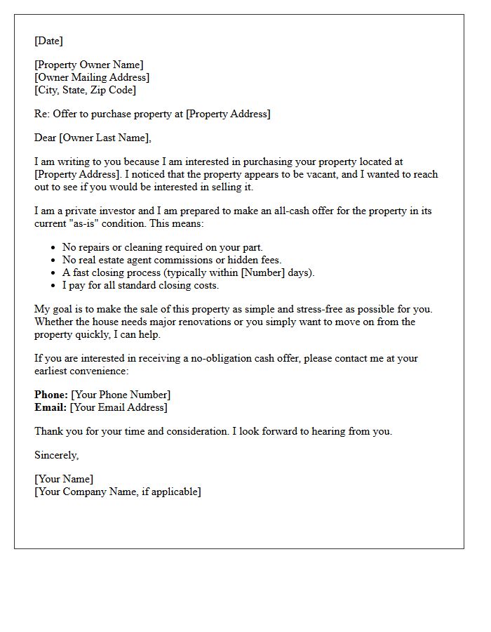 Vacant Property Cash Offer Letter