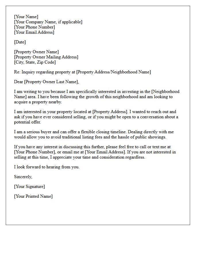 Neighborhood Specific Investment Inquiry Letter