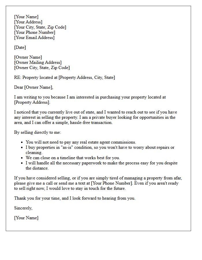 Out Of State Owner Purchase Letter