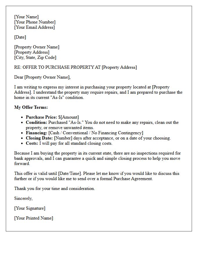 Distressed Property As-Is Offer Letter