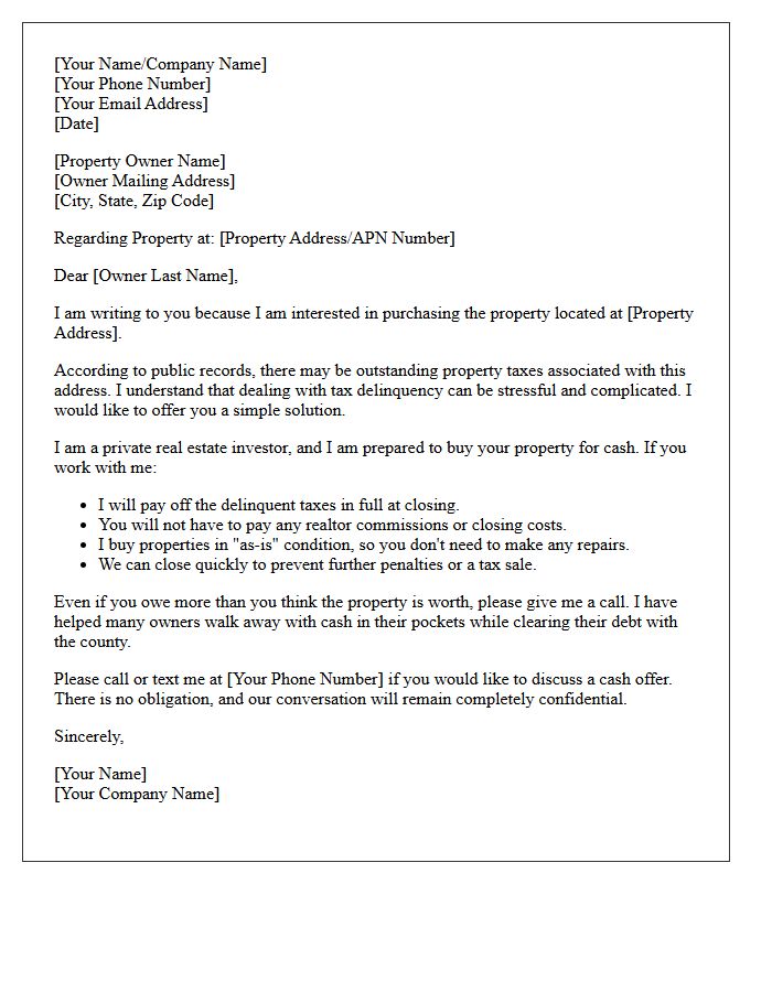 Tax Delinquent Property Investor Letter