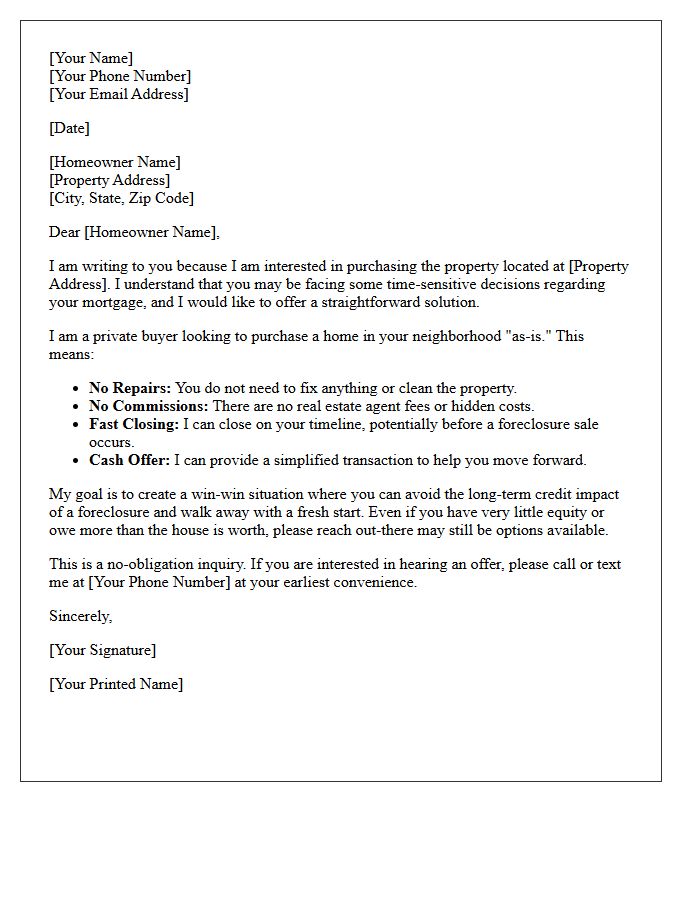 Pre-Foreclosure As-Is Purchase Letter