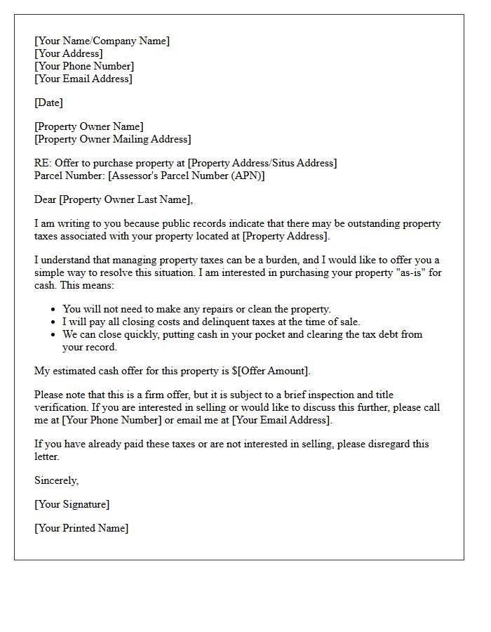 Tax Delinquent Property Offer Letter