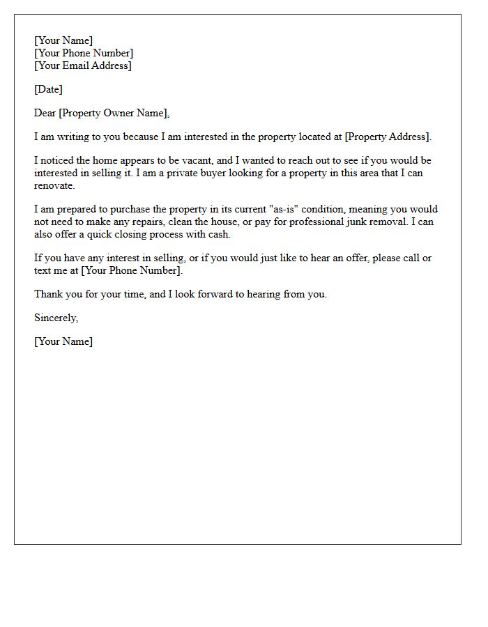 Vacant Distressed Home Inquiry Letter