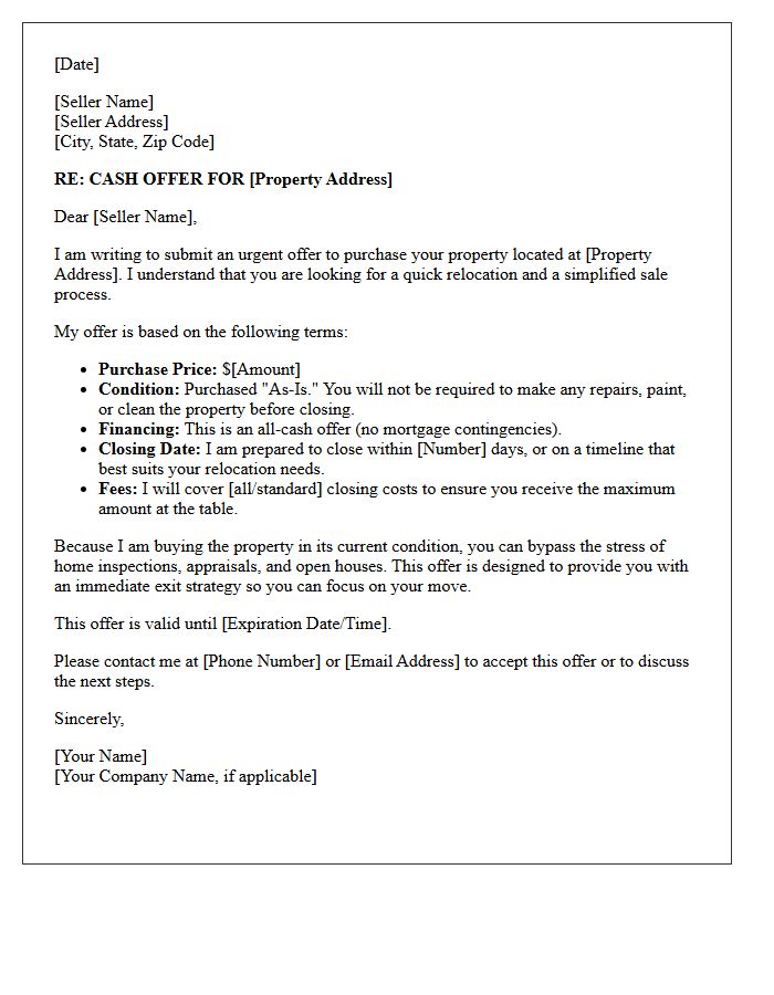 Urgent Relocation As-Is Offer Letter