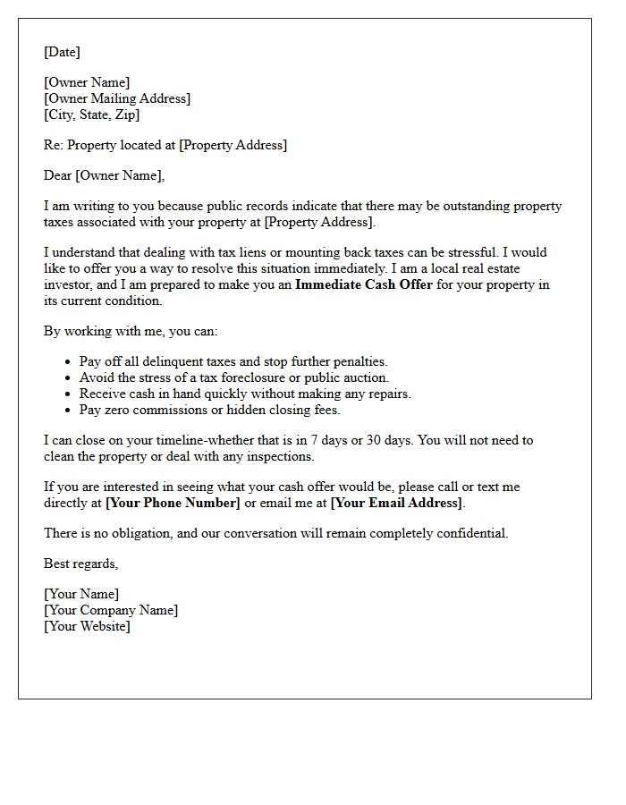 Immediate Cash Offer and Tax Relief Letter