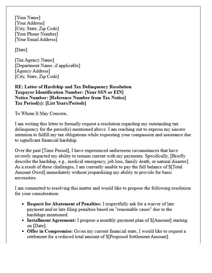 Compassionate Tax Delinquency Resolution Letter