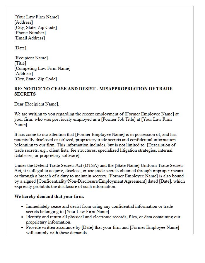 Competing Law Firm Trade Secret Infringement Letter