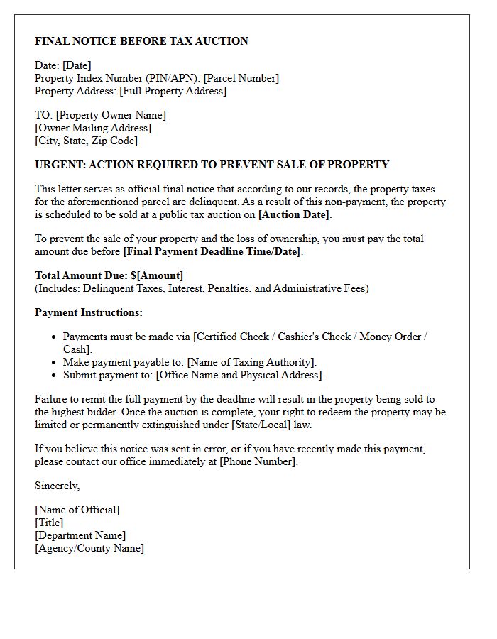 Final Notice Before Tax Auction Letter