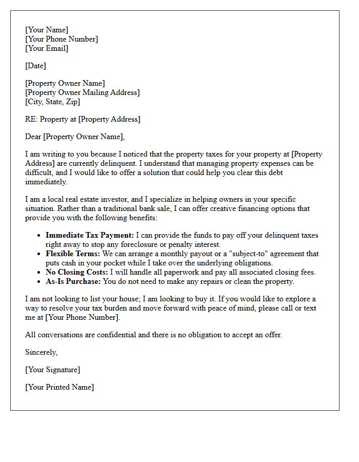 Creative Financing Tax Delinquency Solution Letter