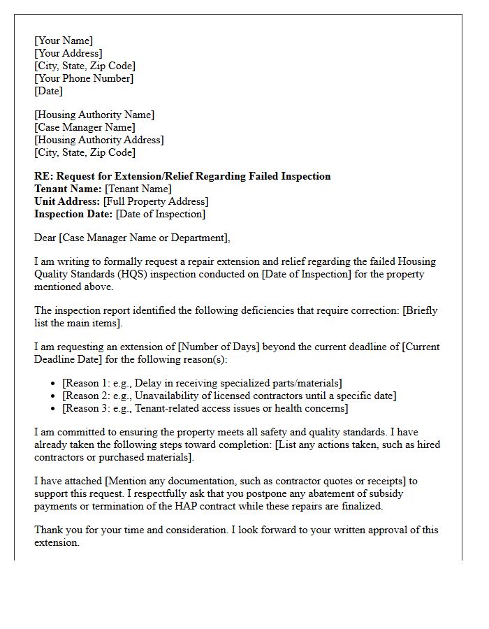 Failed Housing Authority Inspection Relief Letter
