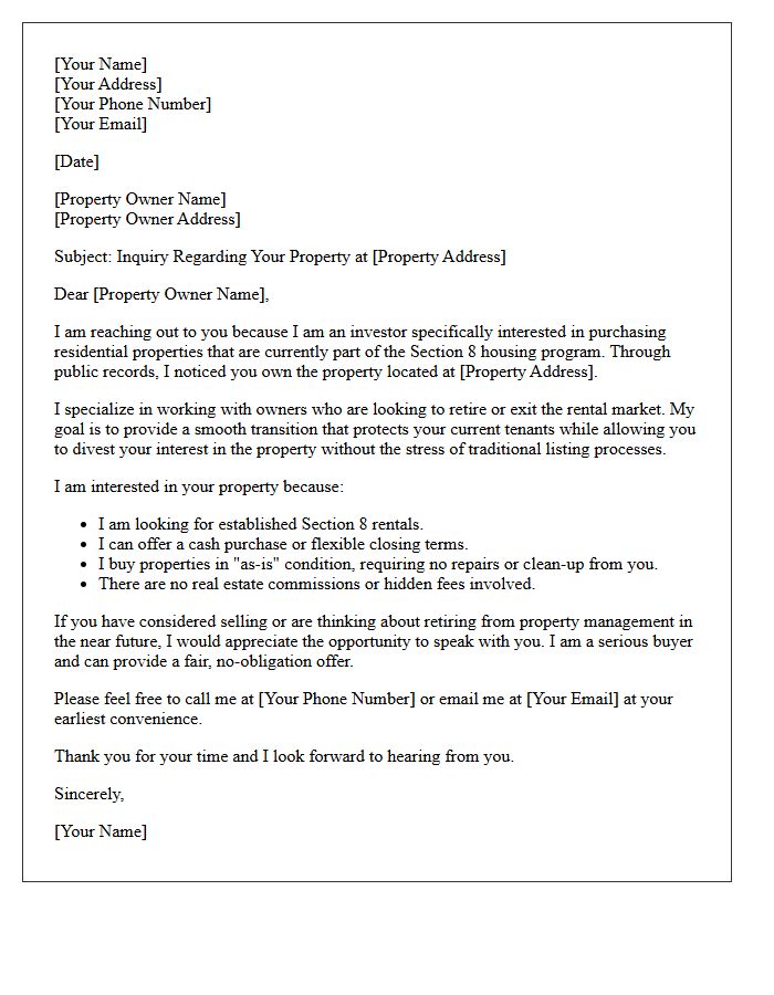 Retiring Section Eight Investor Inquiry Letter