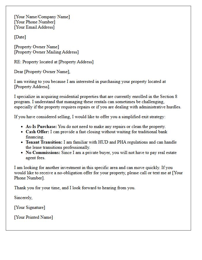Distressed Section Eight Property Acquisition Letter