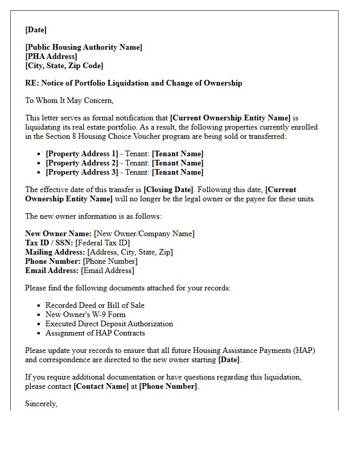 Section Eight Portfolio Liquidation Letter