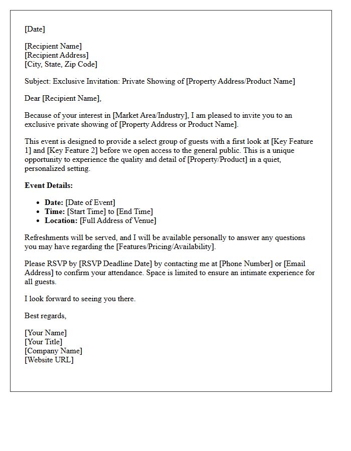 Private Showing Invitation Marketing Letter