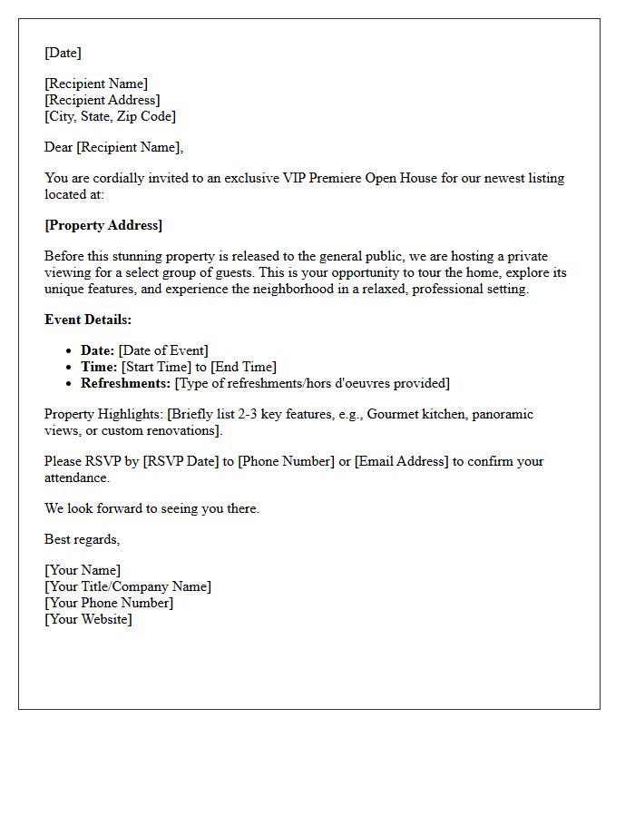 VIP Premiere Open House Announcement Letter