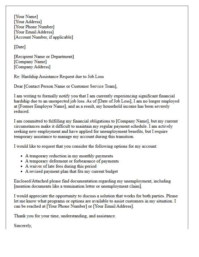 Job Loss and Unemployment Hardship Assistance Letter