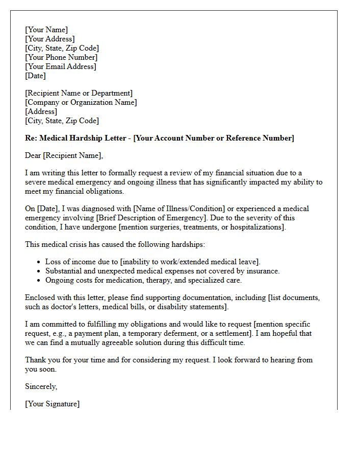 Severe Medical Emergency and Illness Hardship Letter