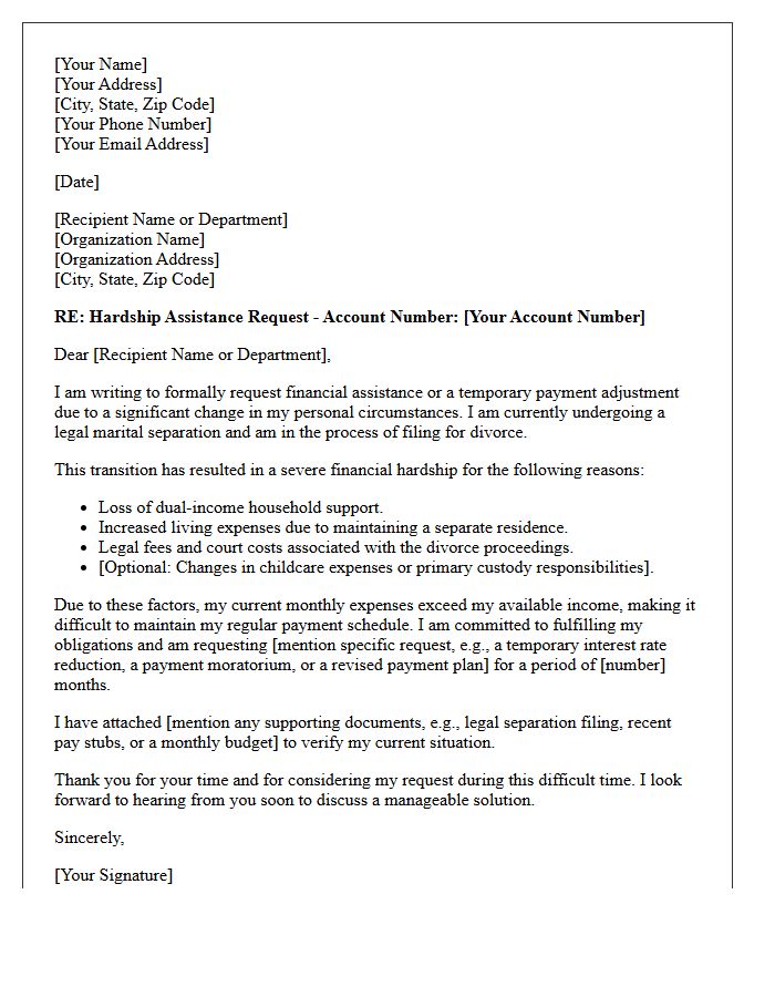 Marital Separation and Divorce Hardship Assistance Letter