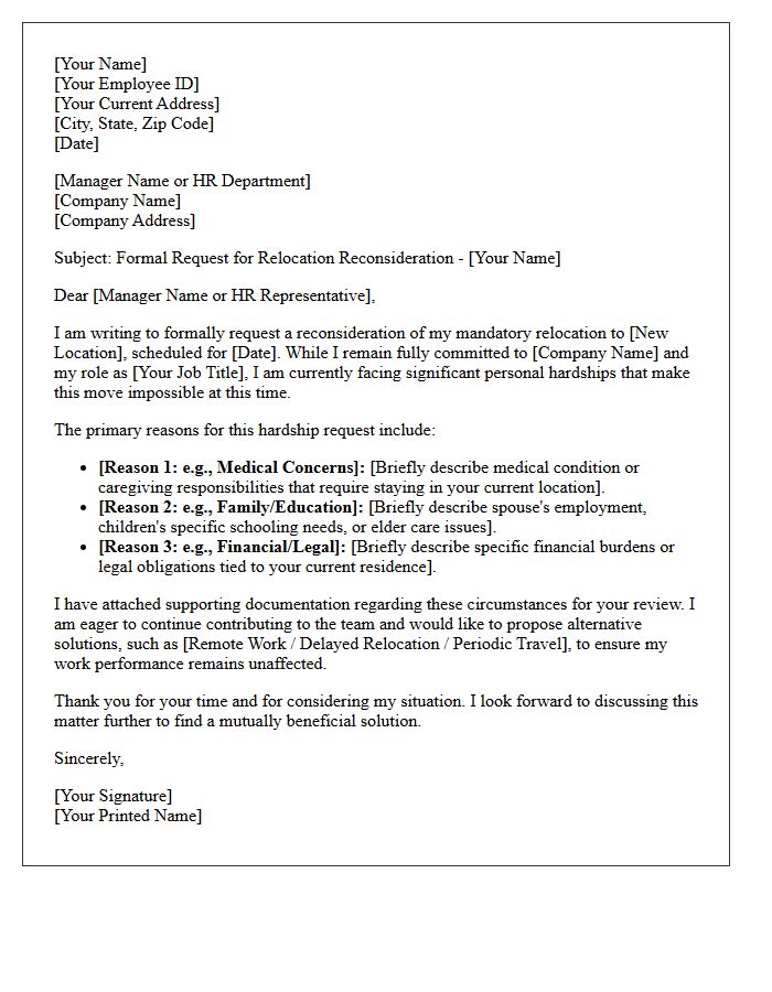 Mandatory Corporate Relocation Hardship Letter