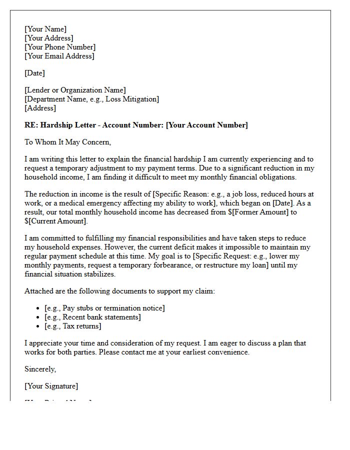 Significant Reduction in Household Income Hardship Letter