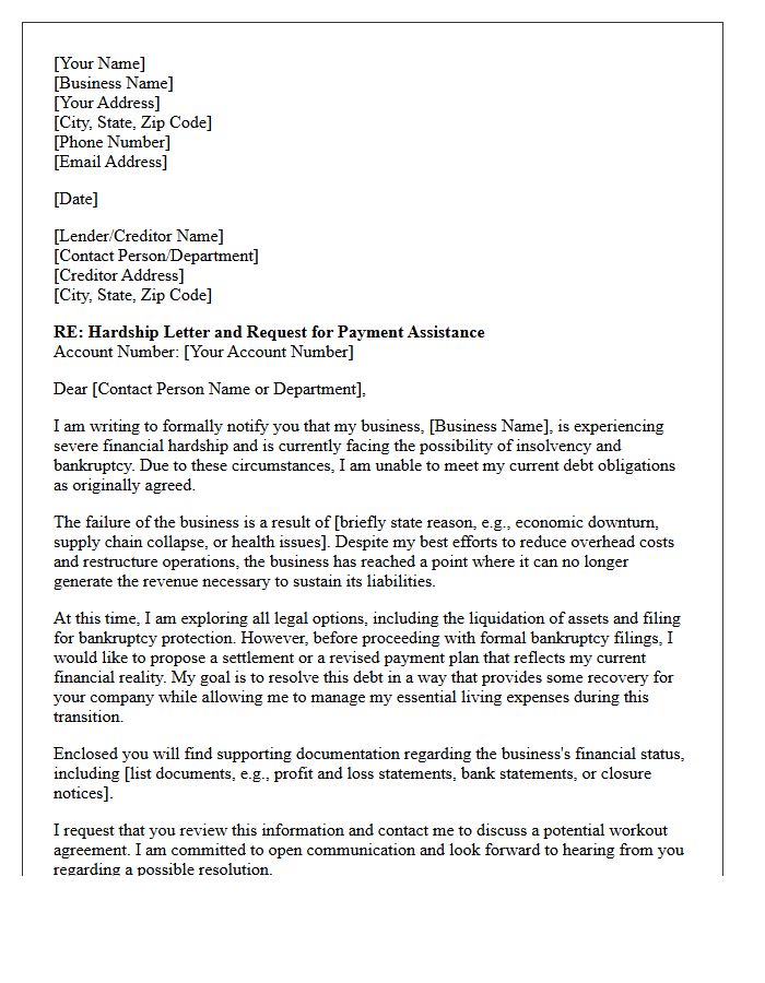 Small Business Failure and Bankruptcy Hardship Letter
