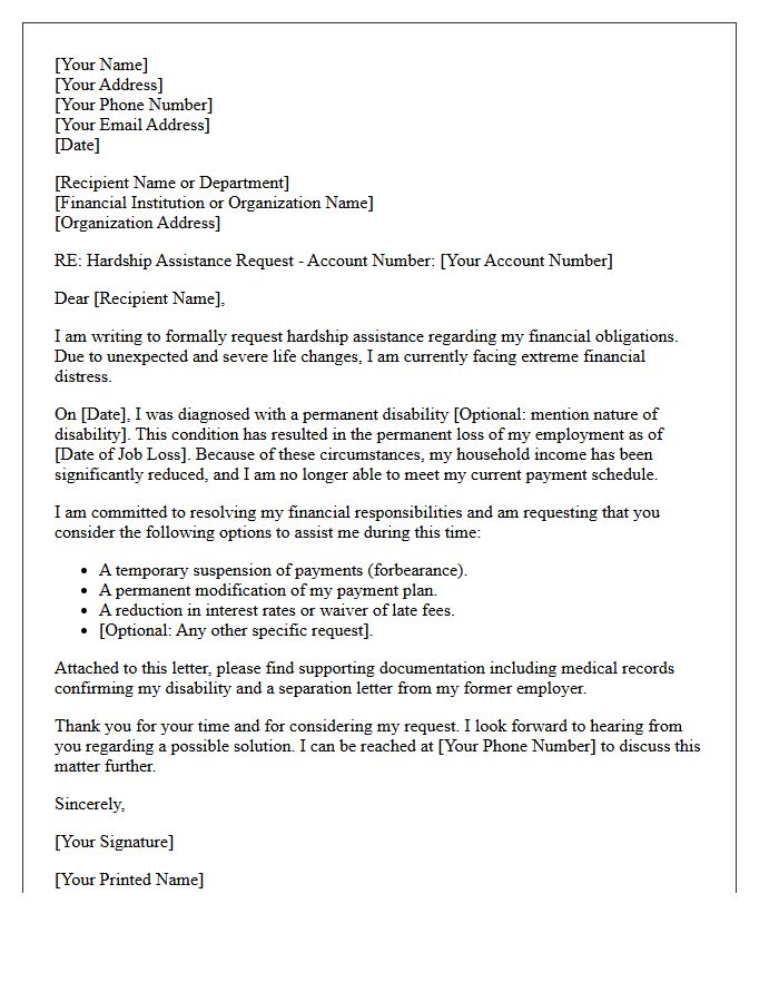 Permanent Disability and Loss of Employment Hardship Assistance Letter
