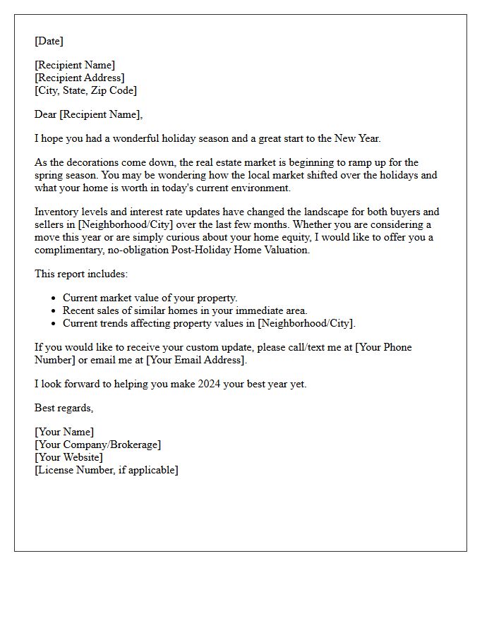 Your Post-Holiday Home Valuation Update Letter