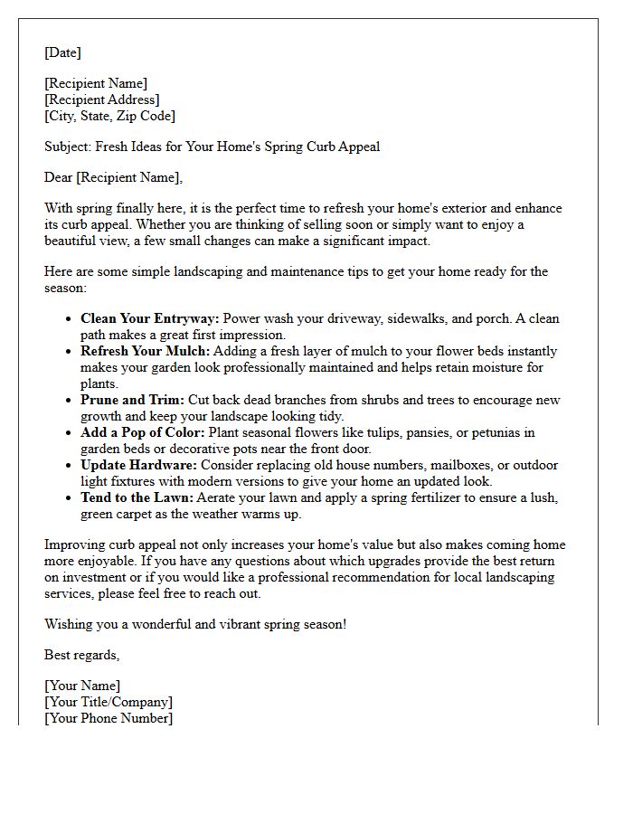 Curb Appeal and Spring Landscaping Tips Letter