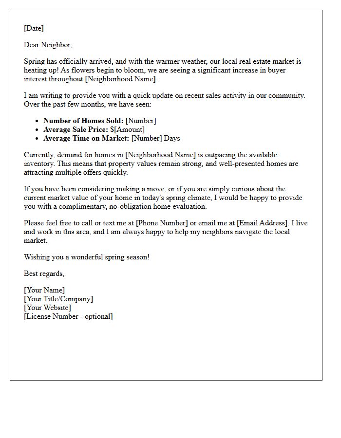 Neighborhood Spring Sales Activity Letter