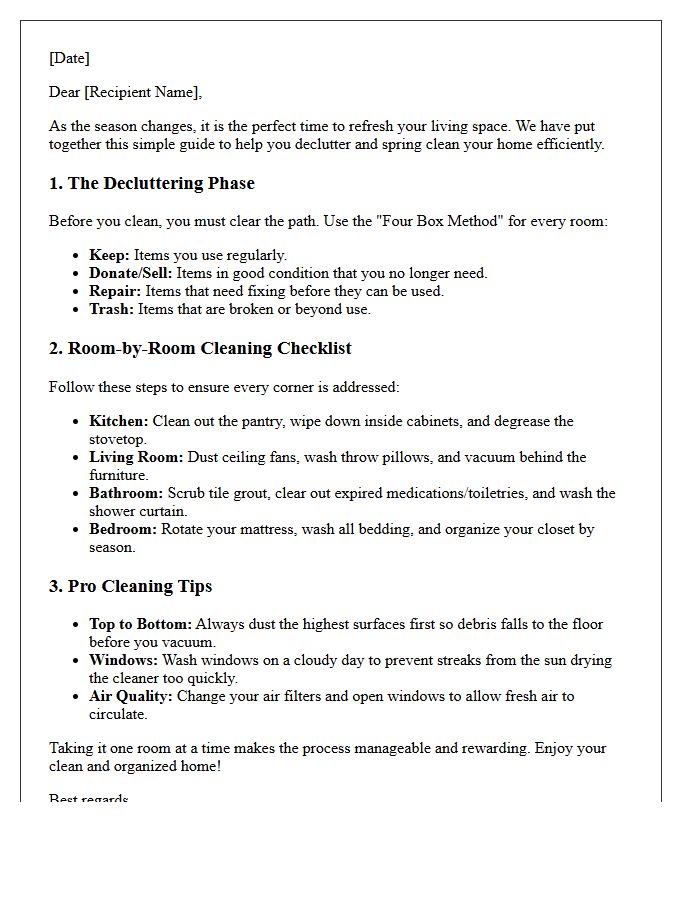Decluttering and Spring Cleaning Guide Letter
