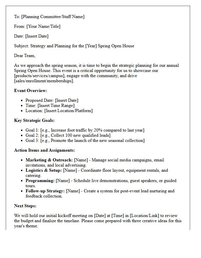Spring Open House Strategy and Planning Letter