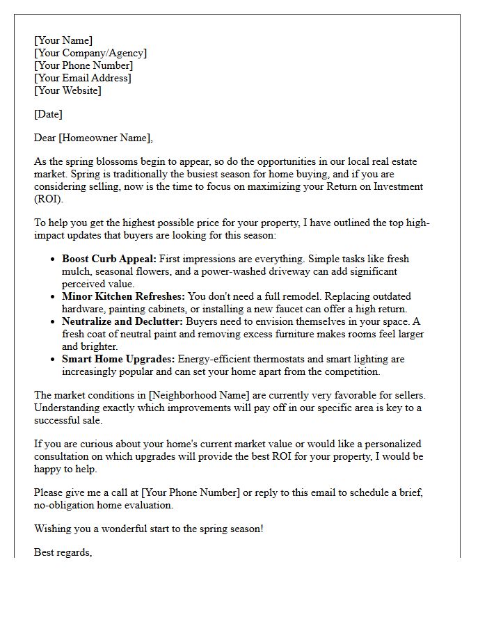 Maximizing Your Spring Home Return on Investment Letter