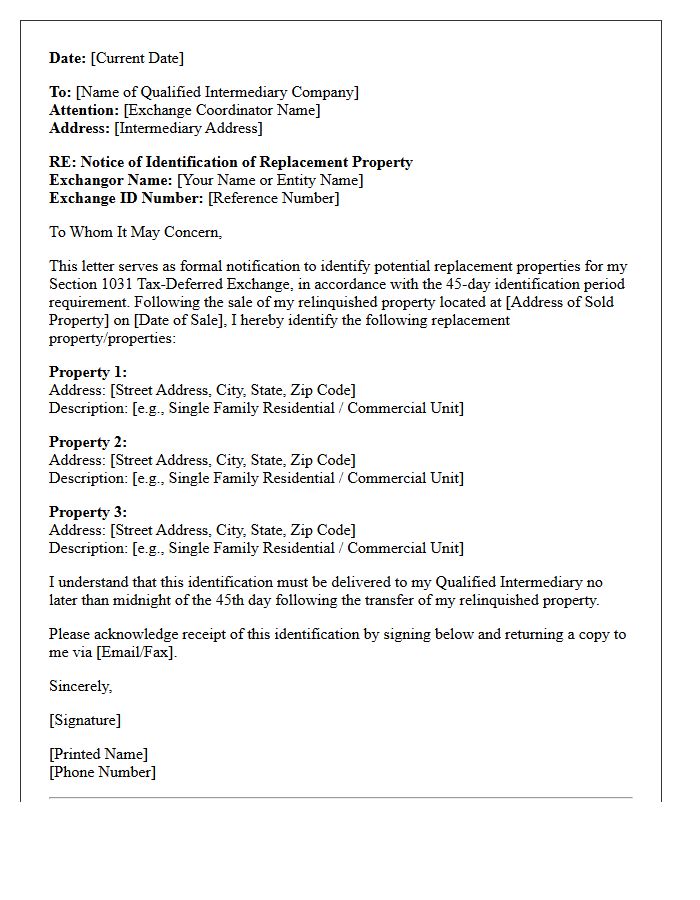 Urgent 45-Day Identification 1031 Exchange Letter