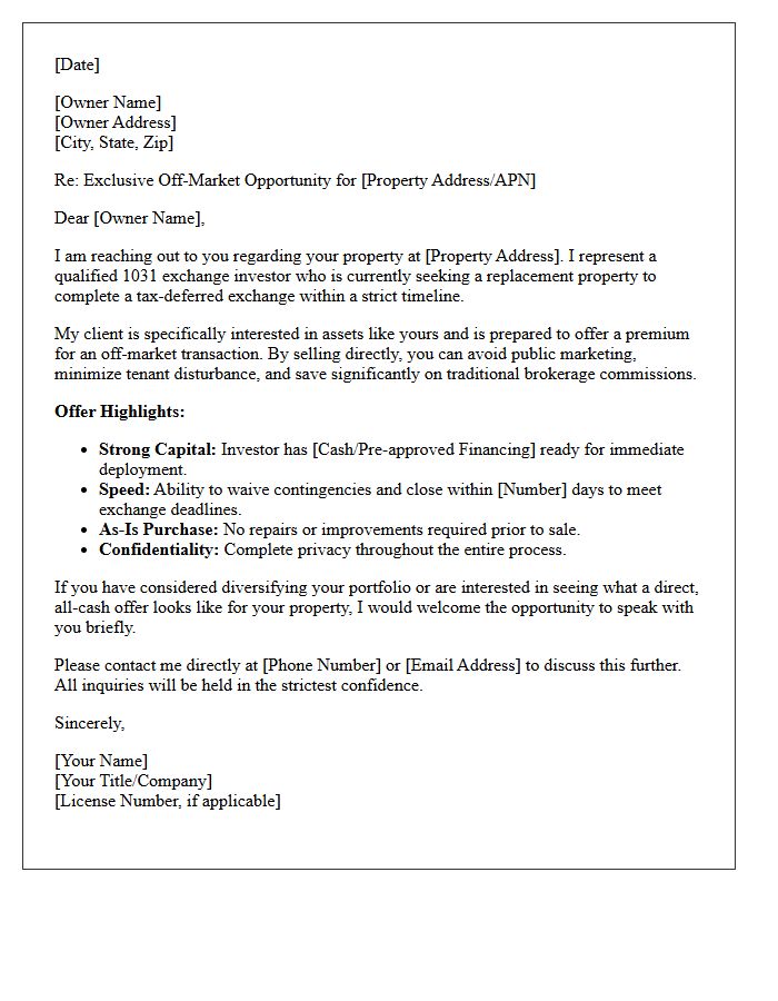 Exclusive Off-Market 1031 Exchange Investment Letter