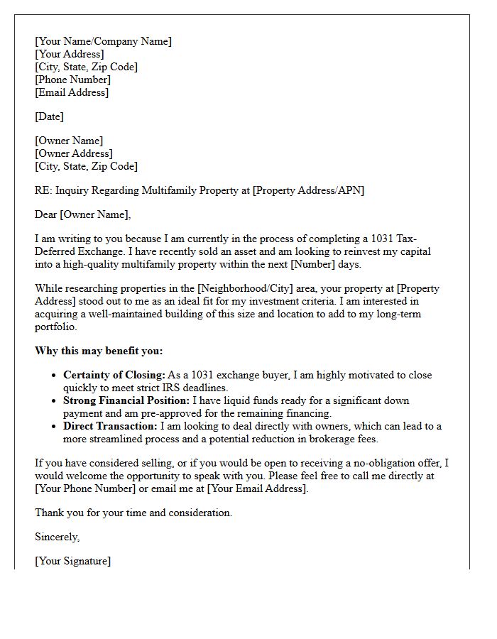 Multifamily Property 1031 Exchange Investment Letter