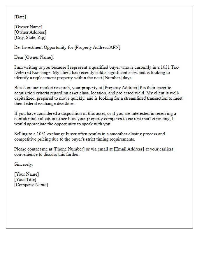 Commercial Real Estate 1031 Exchange Opportunity Letter