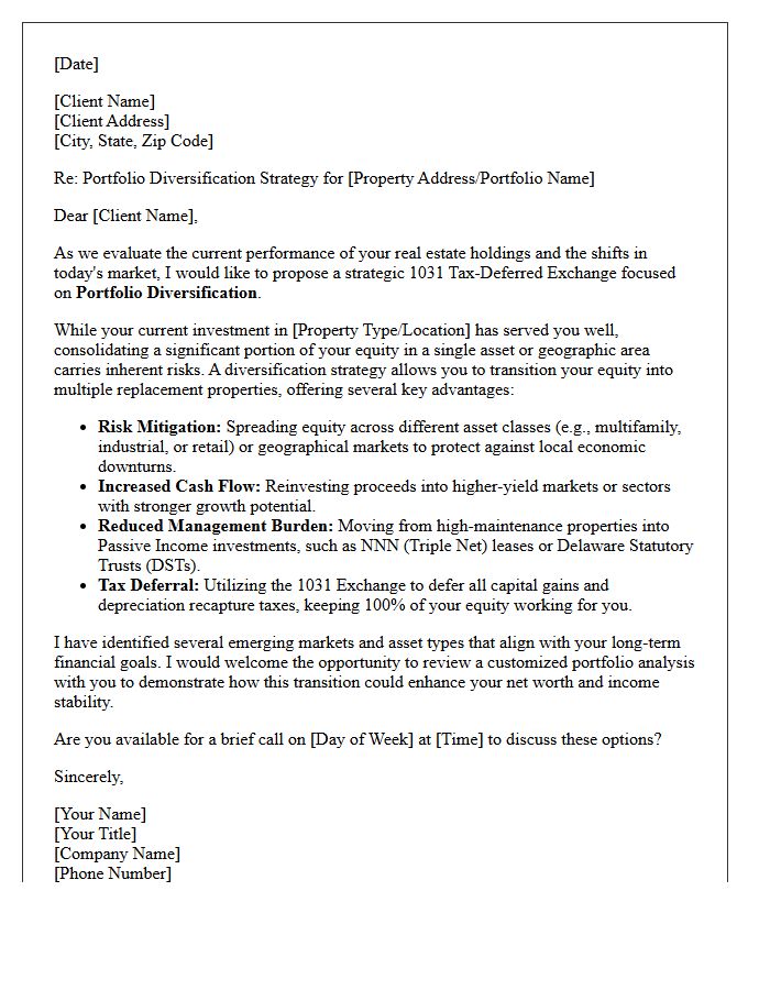 Portfolio Diversification 1031 Exchange Strategy Letter