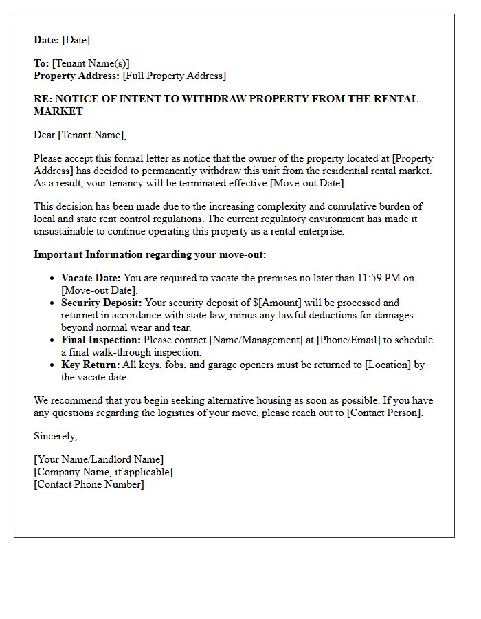 Notice Of Market Exit Due To Rent Control Regulation Fatigue Letter