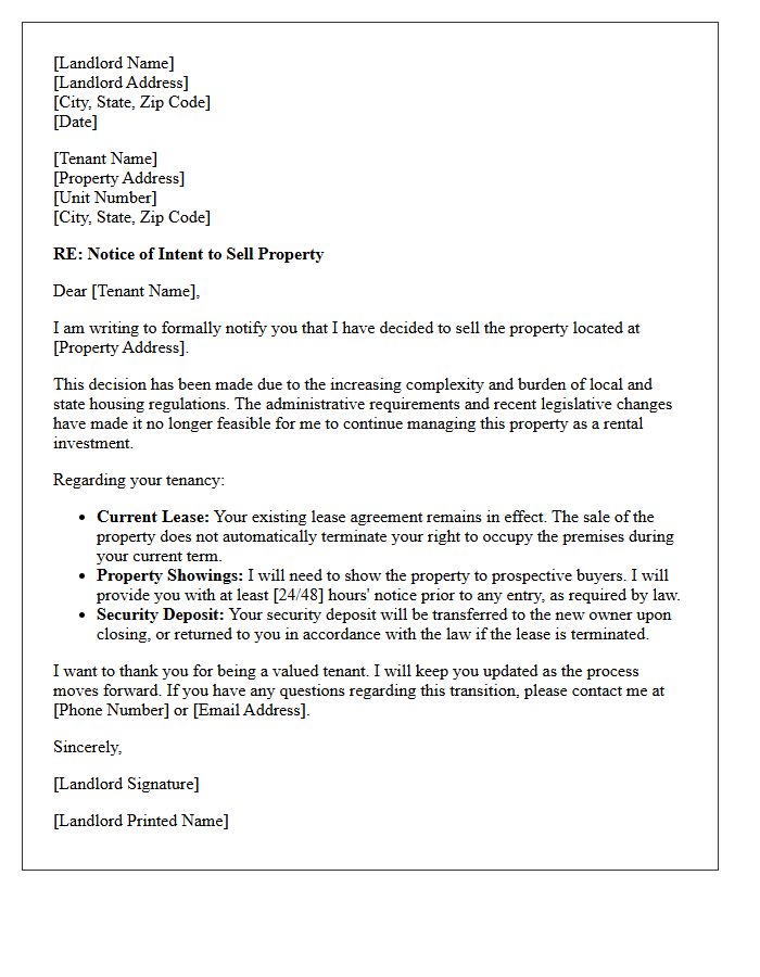 Tenant Notification Of Impending Property Sale Due To Regulatory Fatigue Letter