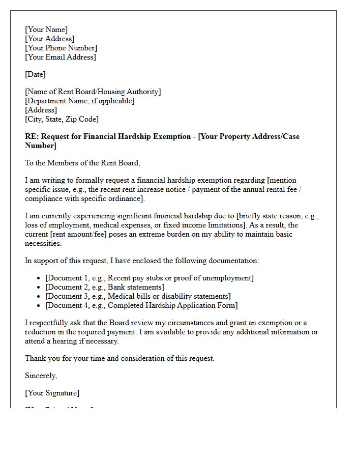 Hardship Exemption Request To Local Rent Board Letter