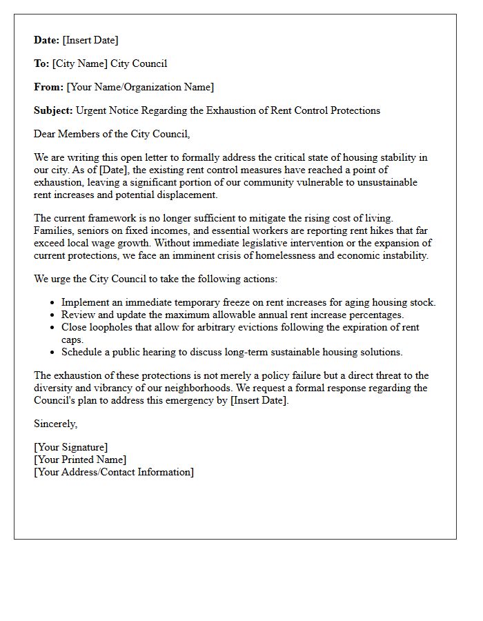 Open Letter To City Council Regarding Rent Control Exhaustion