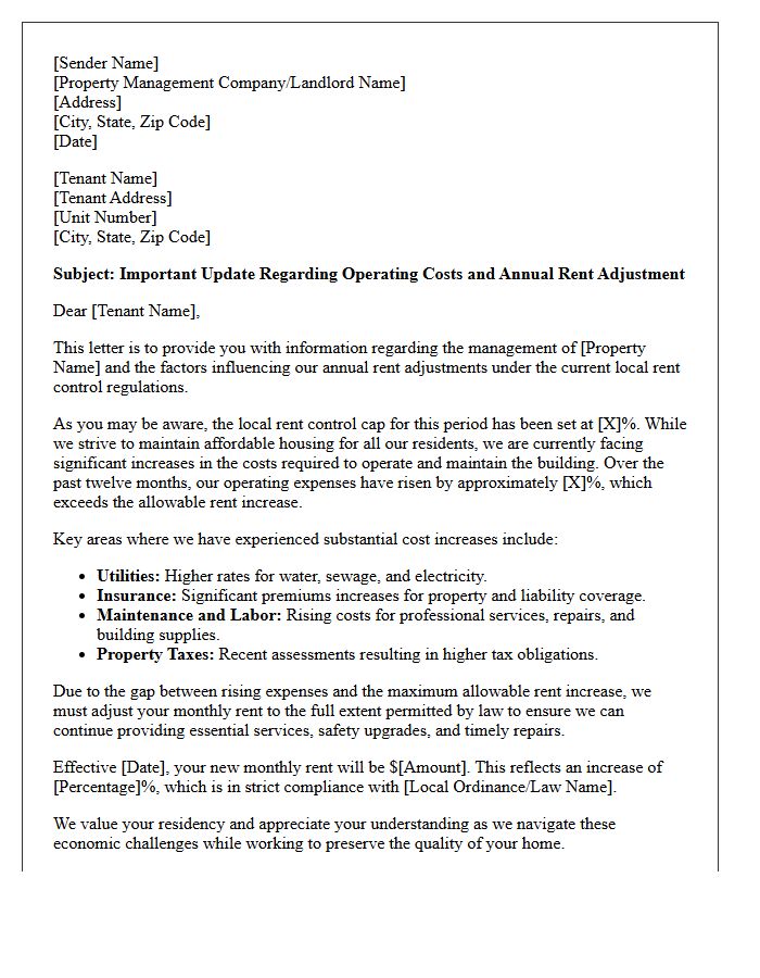 Explanation Of Rising Operating Costs Under Rent Control Caps Letter