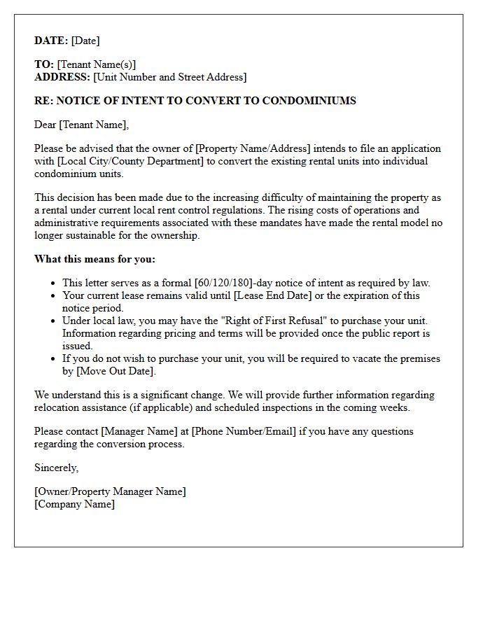 Condominium Conversion Notice Driven By Rent Control Fatigue Letter