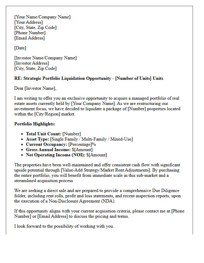 Portfolio Liquidation Proposal To Real Estate Investors Letter